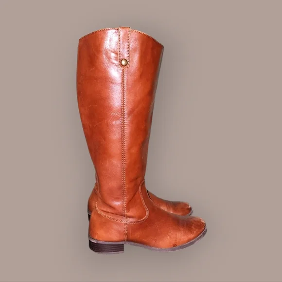 Women Vintage Wide Calf Leather Brown Tall Riding Boots By INC Size 9.5M. - Picture 6 of 8
